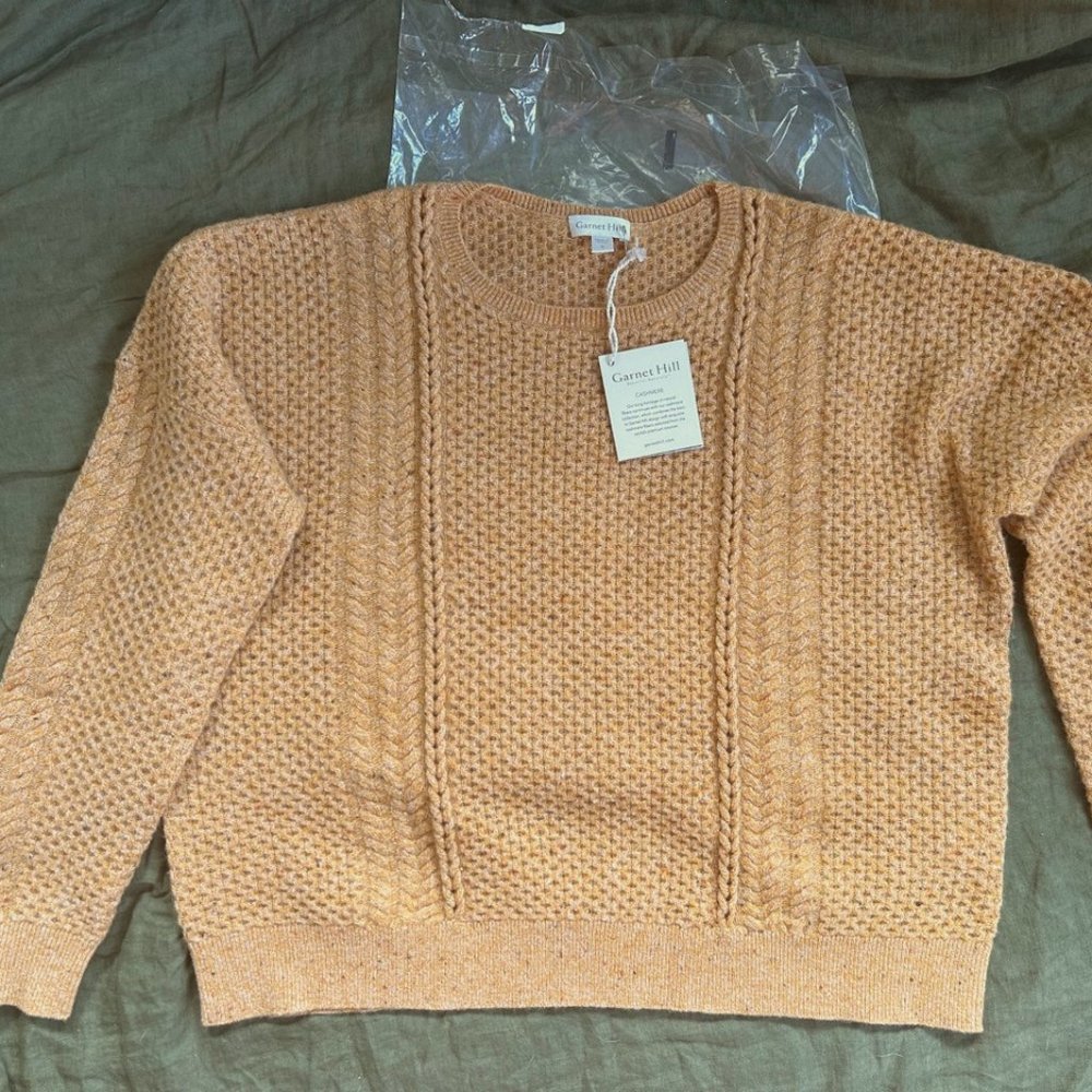 NEW with Tags Garnet Hill Cashmere sweater Pumpkin Tan Donegal